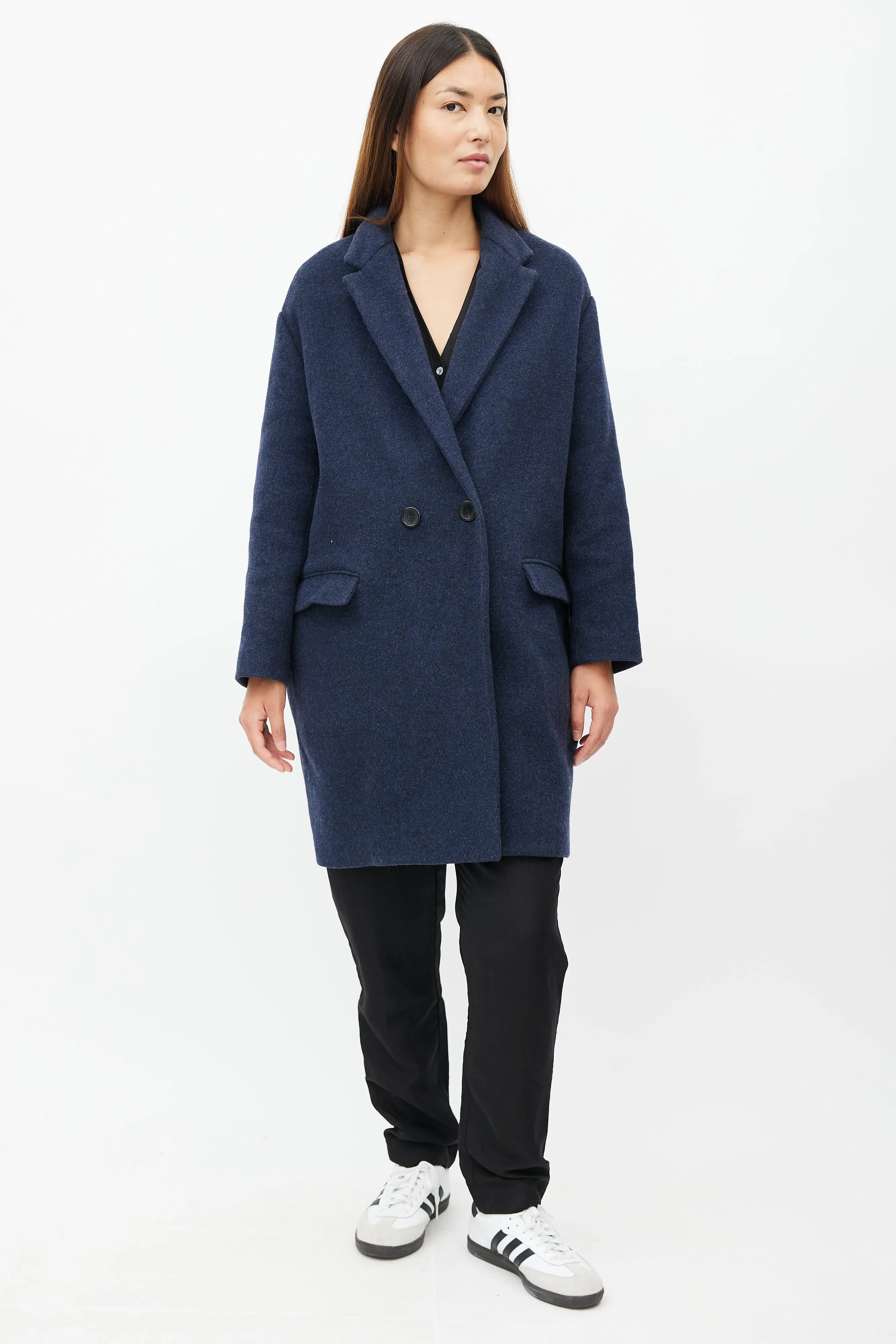 Navy Wool Double Breasted Coat