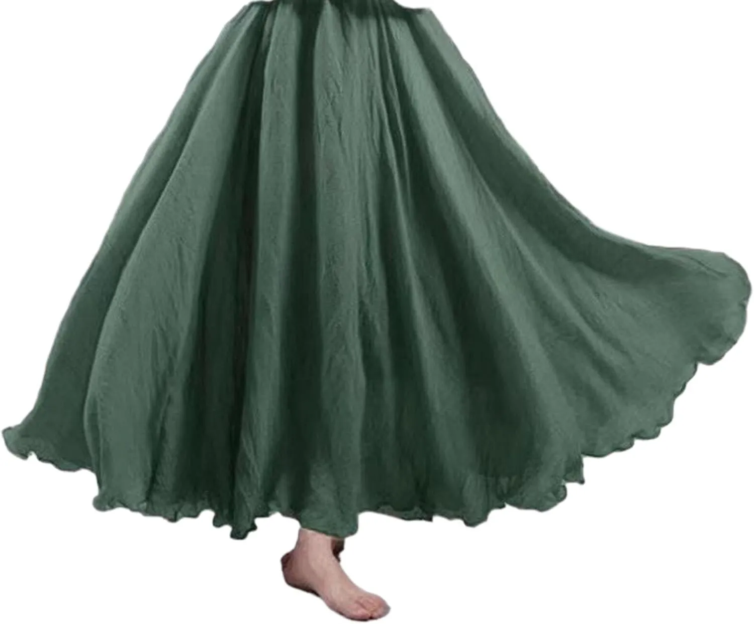 NREALY Falda Women's 3/4 Bohemian Style Elastic Waist Band Cotton Linen Long Maxi Dress Skirt