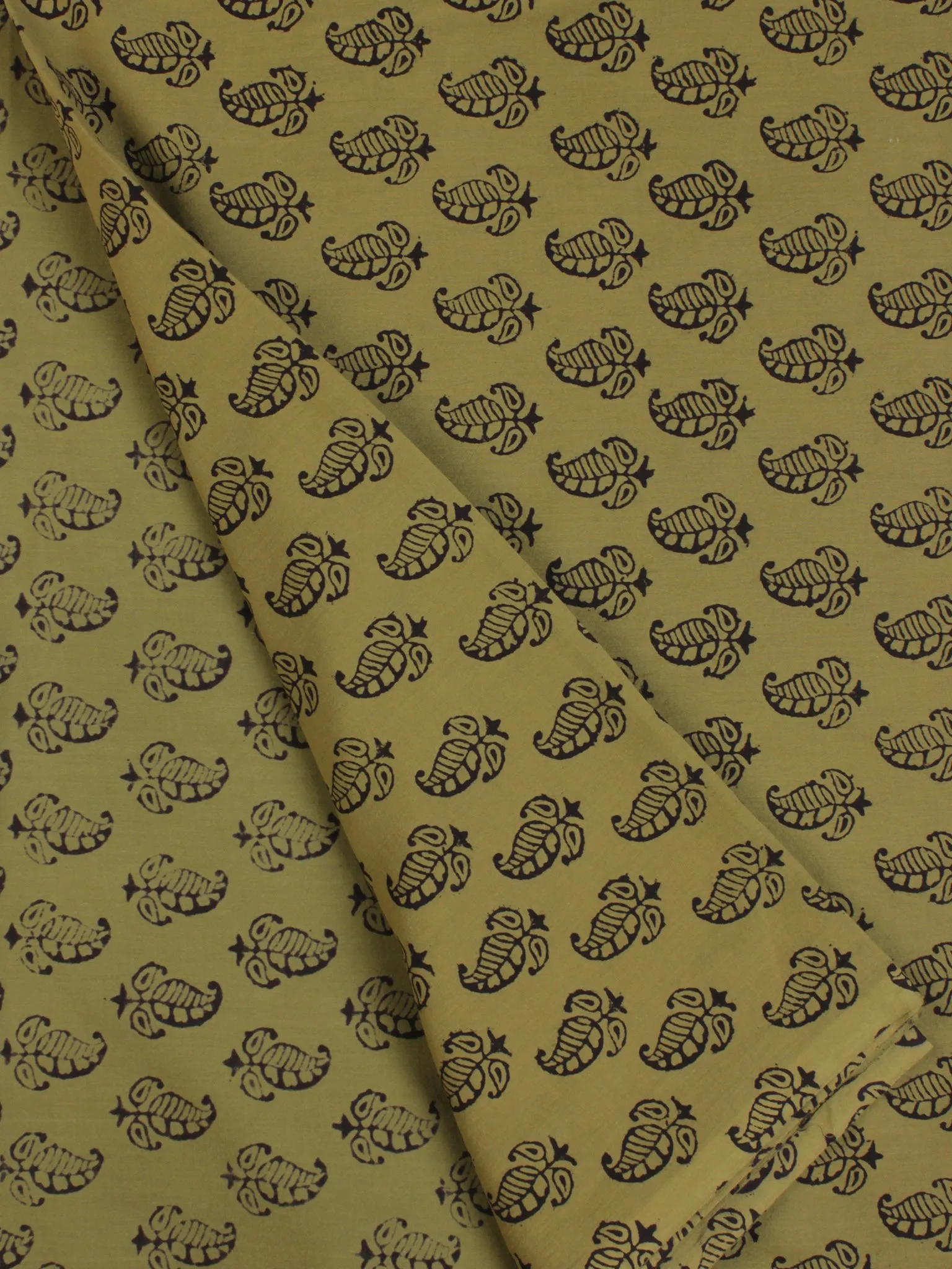 Olive Green Black Bagh Printed Cotton Fabric Per Meter - F005F2067