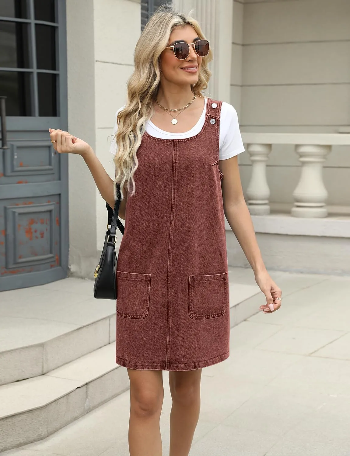 Overall Dress for Women Denim Dress Denim Overall Round Neck Skirtall Jean Dress Denim Jumper Dress Pinafore