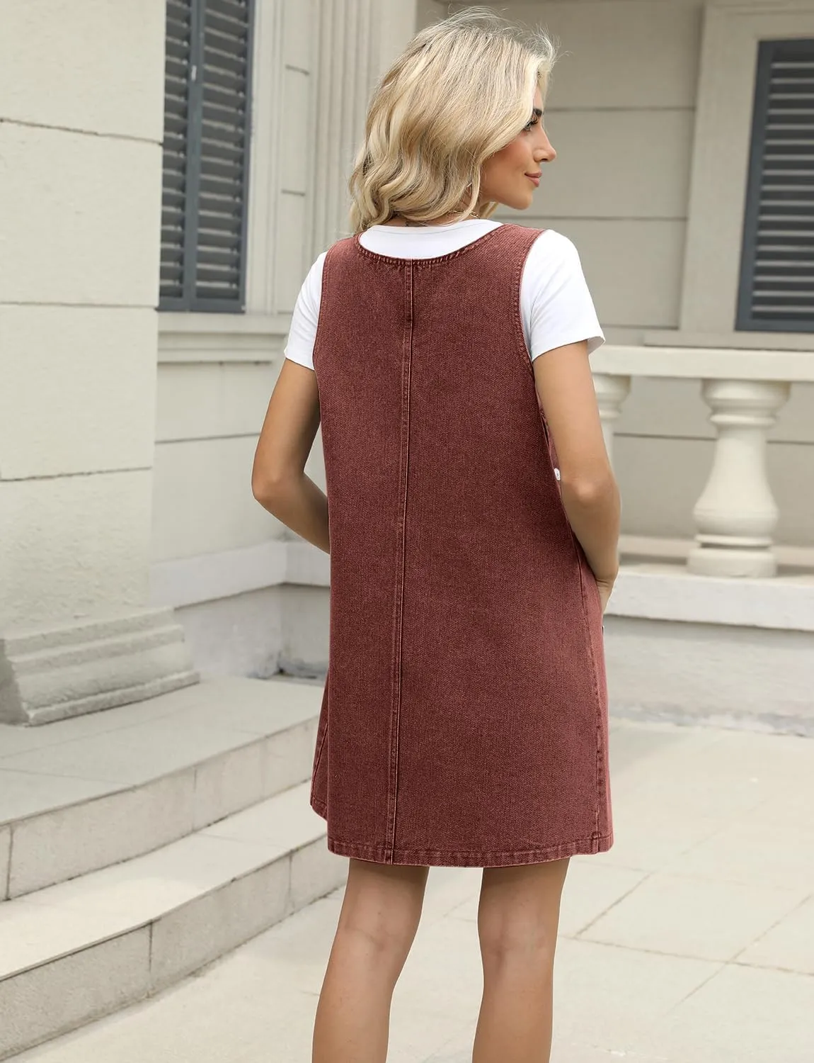 Overall Dress for Women Denim Dress Denim Overall Round Neck Skirtall Jean Dress Denim Jumper Dress Pinafore