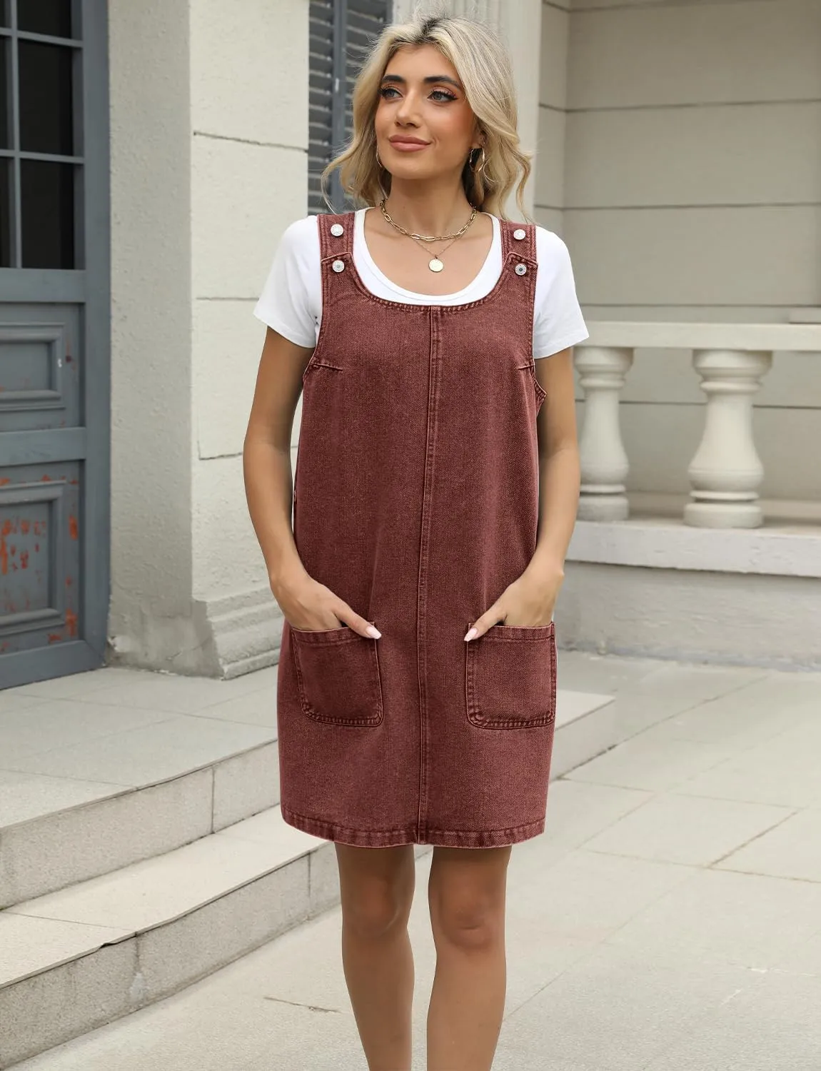 Overall Dress for Women Denim Dress Denim Overall Round Neck Skirtall Jean Dress Denim Jumper Dress Pinafore