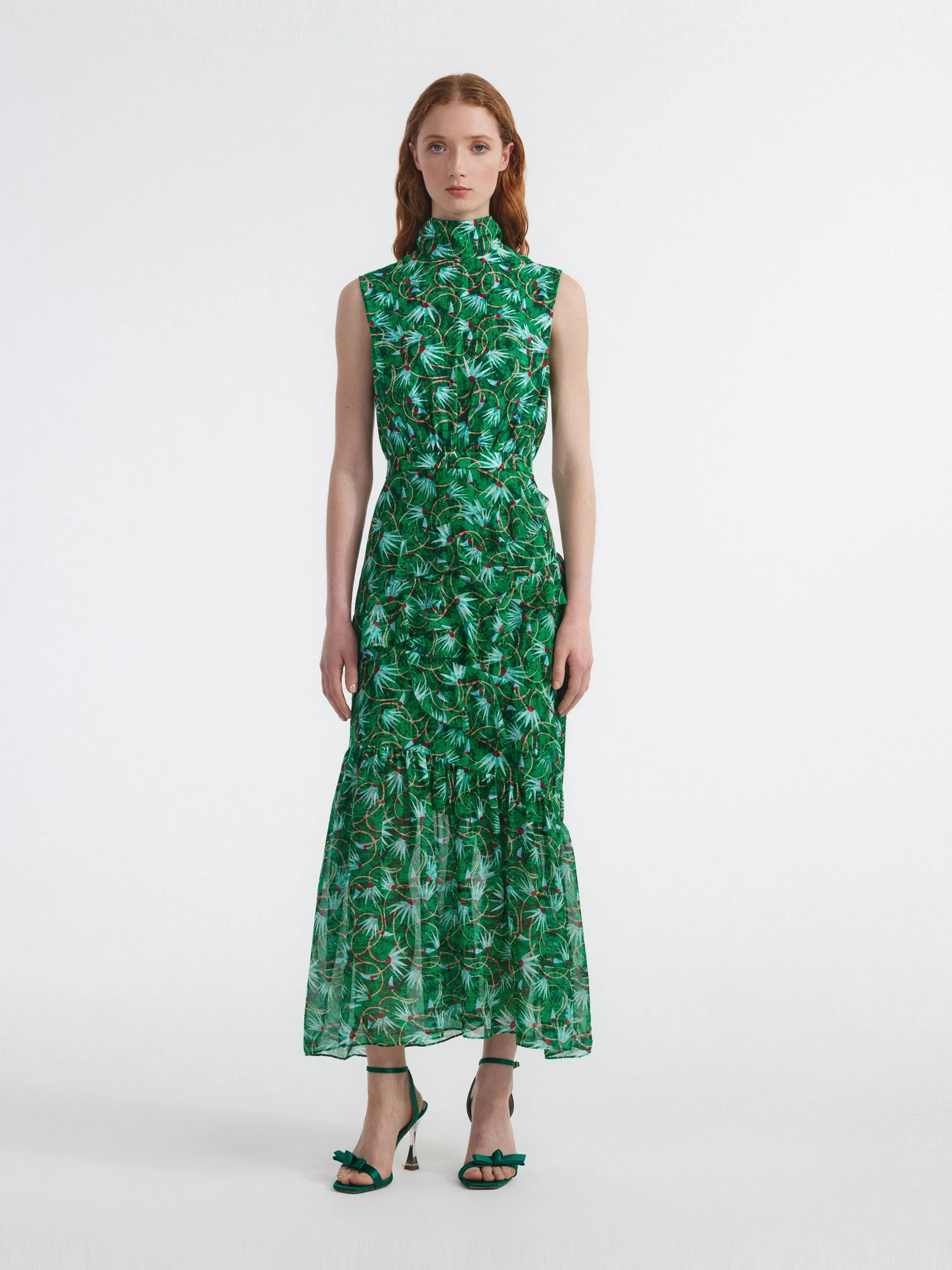 Padma emerald Fleur ruffle dress