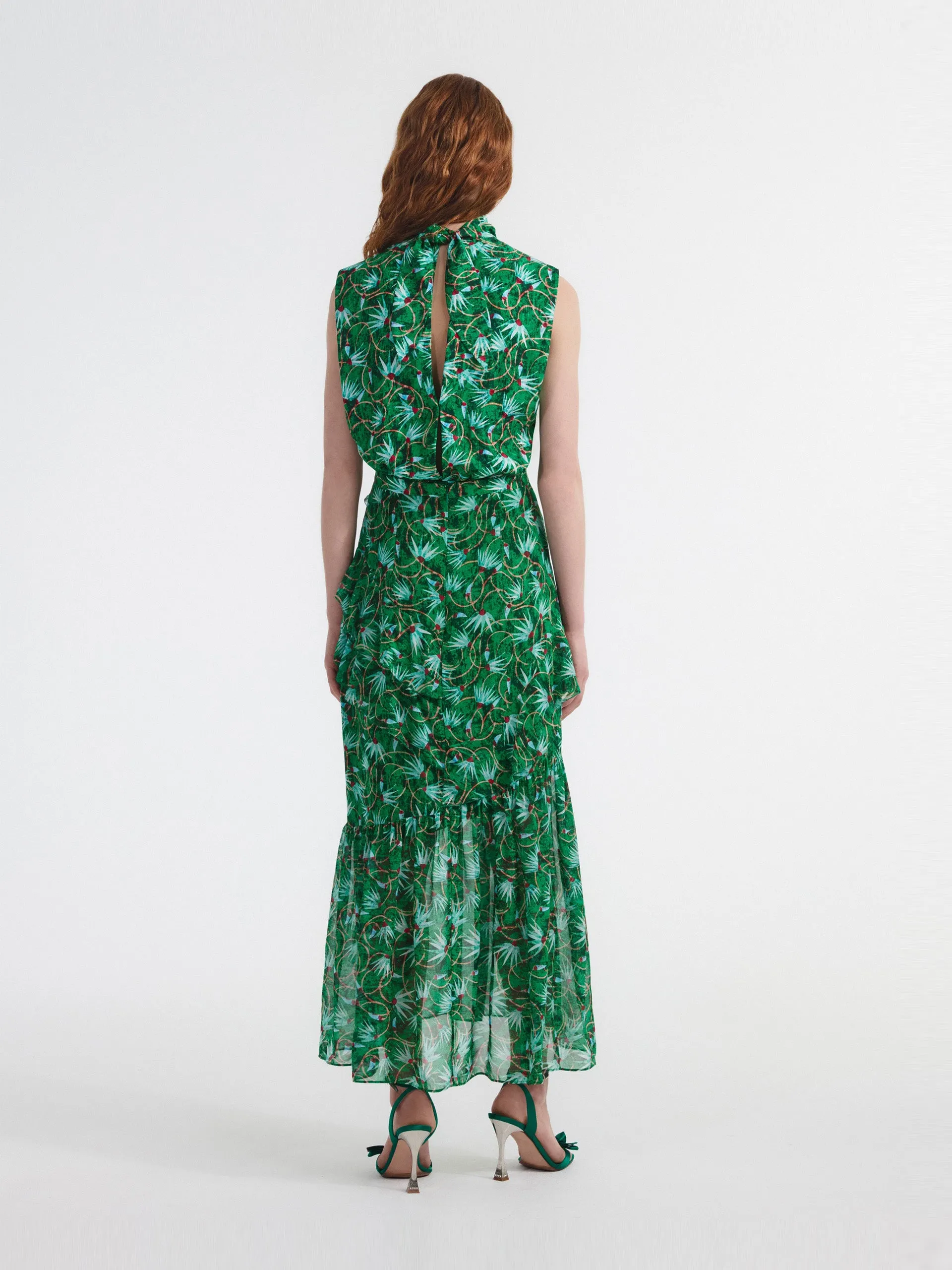 Padma emerald Fleur ruffle dress