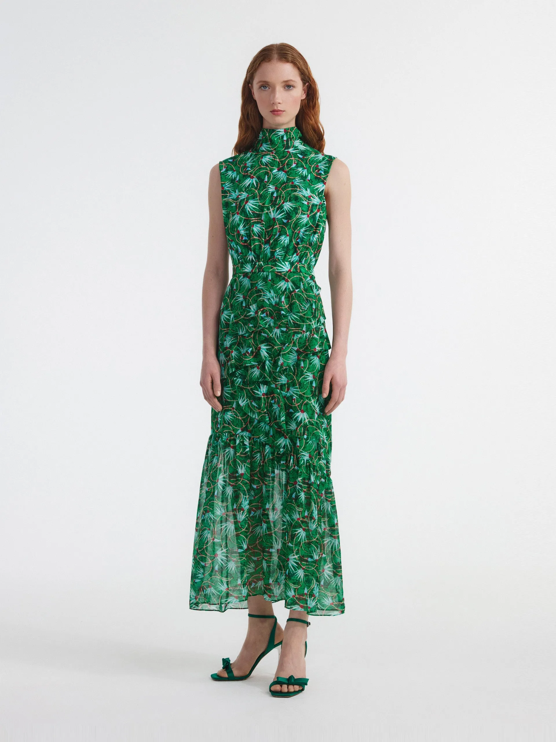 Padma emerald Fleur ruffle dress