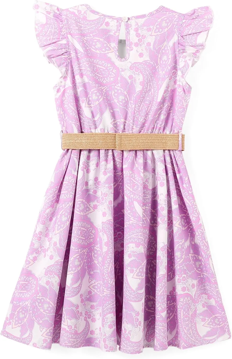 PATPAT Little Big Girls Dress Vintage Boho Floral Ruffle Short Sleeve Casual Swing Dress with Braided Belt