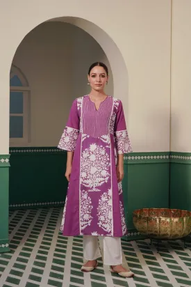 Periwinkle Charm Kurta with hand embroidered beadwork yoke for women