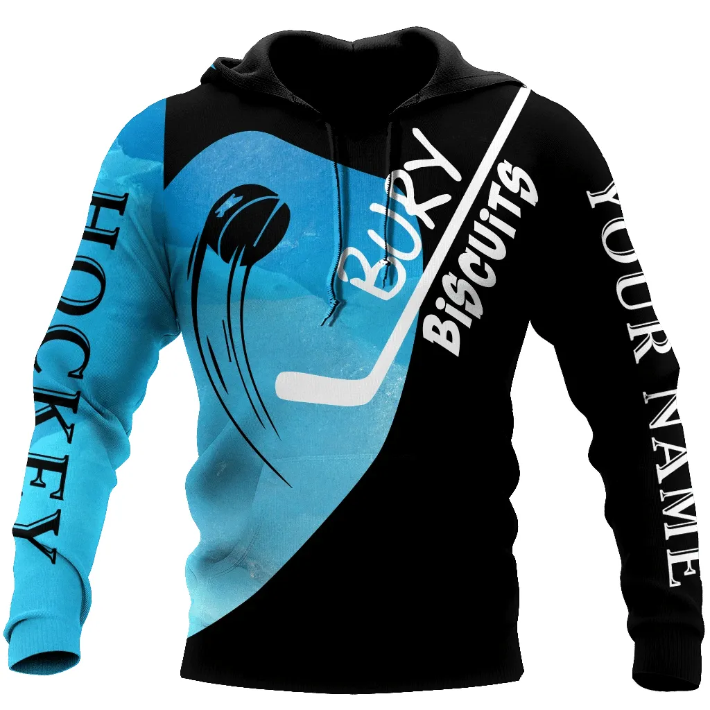 Personalized Name Ice Hockey Bury Biscuits 3D Full Printed Sweatshirt Zip Hoodie, Christmas Shirt for Ice Hockey
