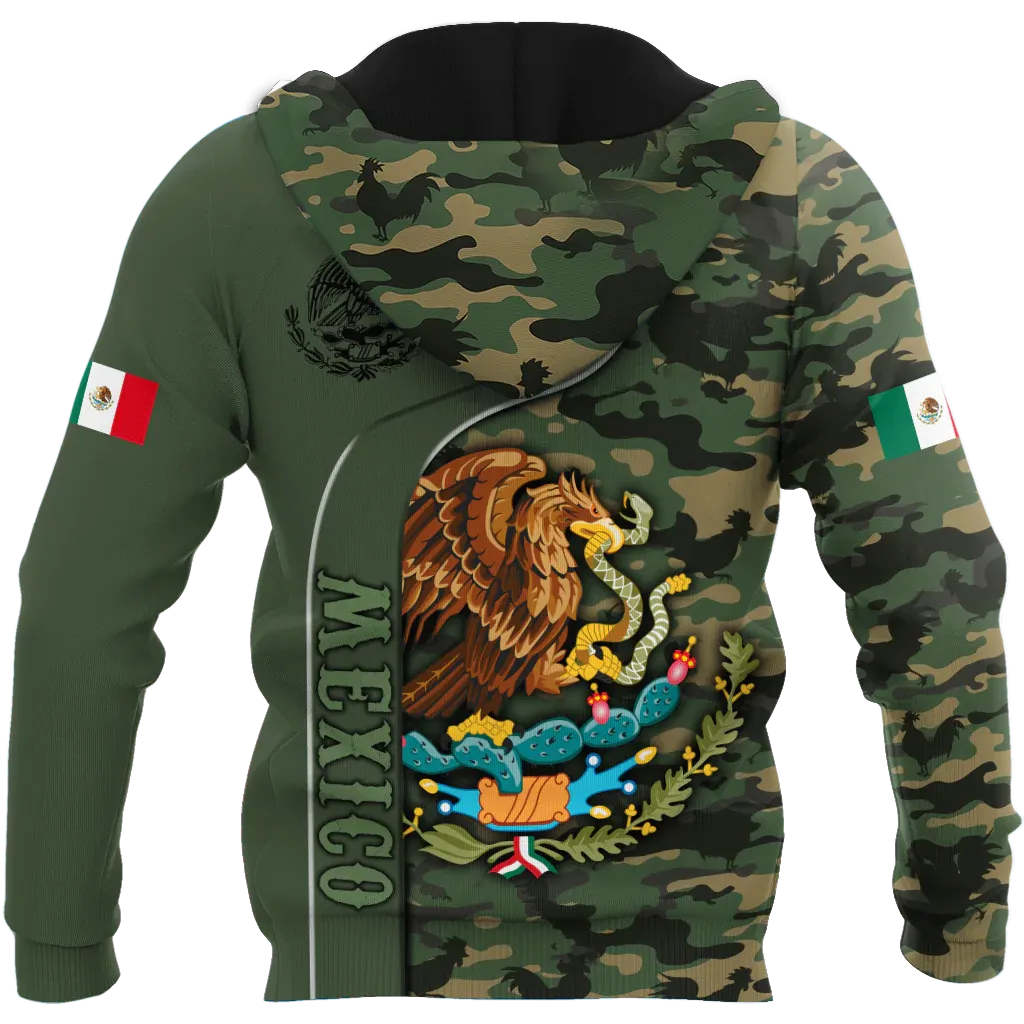 Personalized Name Mexico Camo Unisex Hoodie, Mexican Camo Eagle Hoodies, Mexico Hoodie