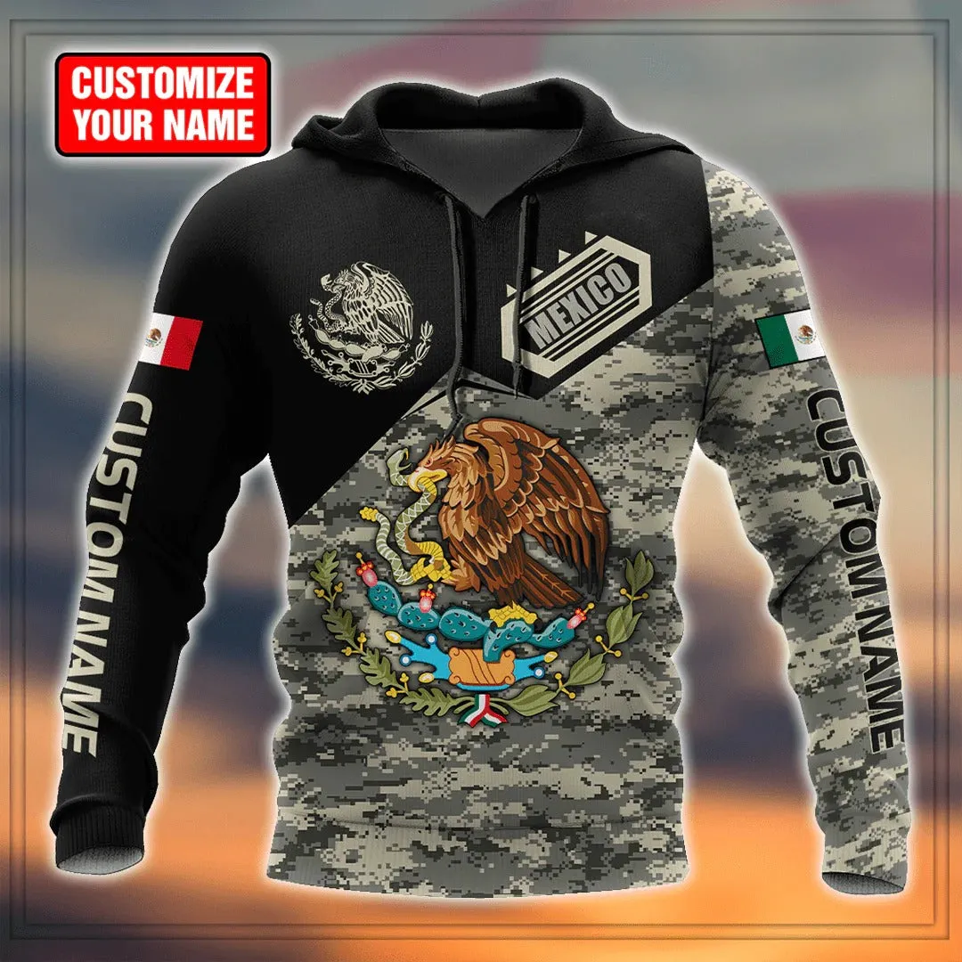 Personalized Name Mexico Camo Unisex Hoodie, Mexican Camo Eagle Hoodies, Mexico Hoodie