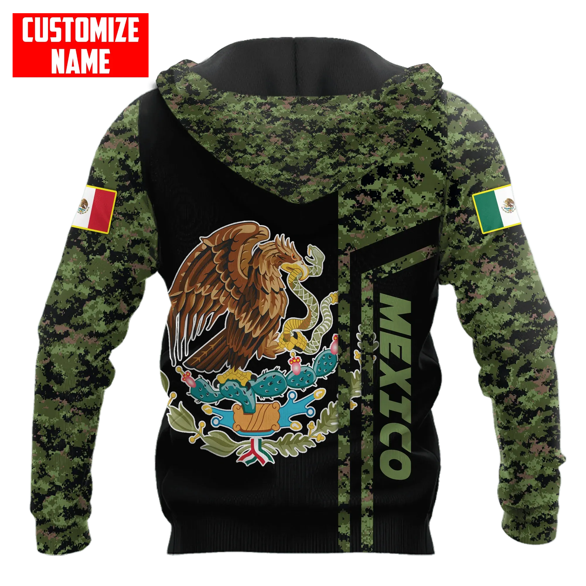 Personalized Name Mexico Camo Unisex Hoodie, Mexican Camo Eagle Hoodies, Mexico Hoodie