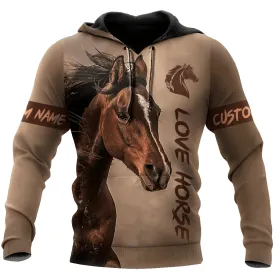 Personalized White Marking Horse Custom Name Brown Shirts, 3D Hoodie Shirt for Horse Lovers