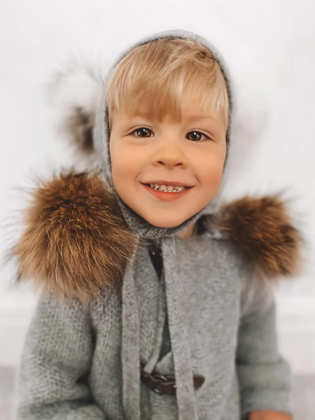 Petite Maison Kids Grey Honeycomb Cashmere Fur Bonnet