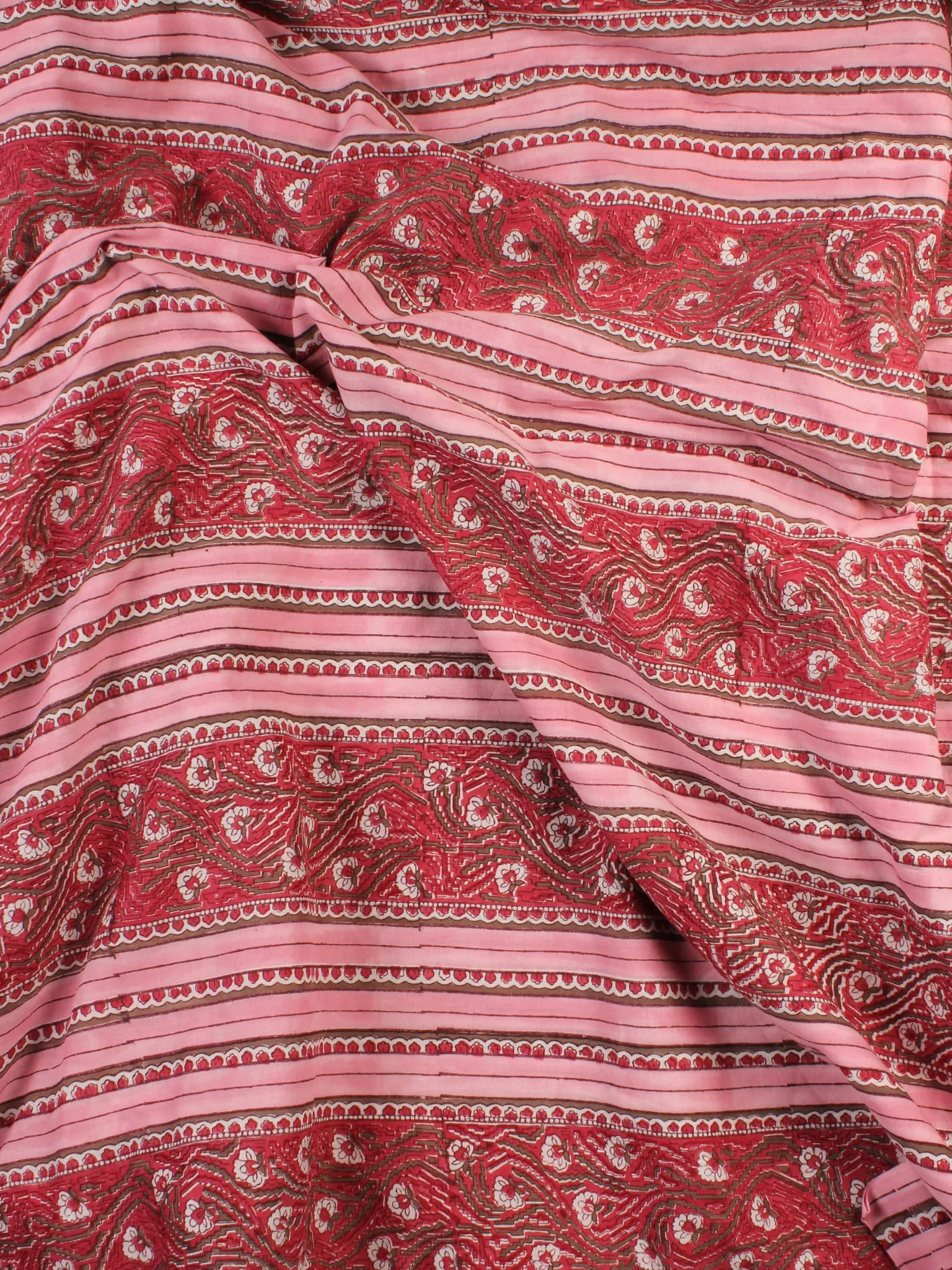 Pink Red White Hand Block Printed Cotton Fabric Per Meter - F001F2353