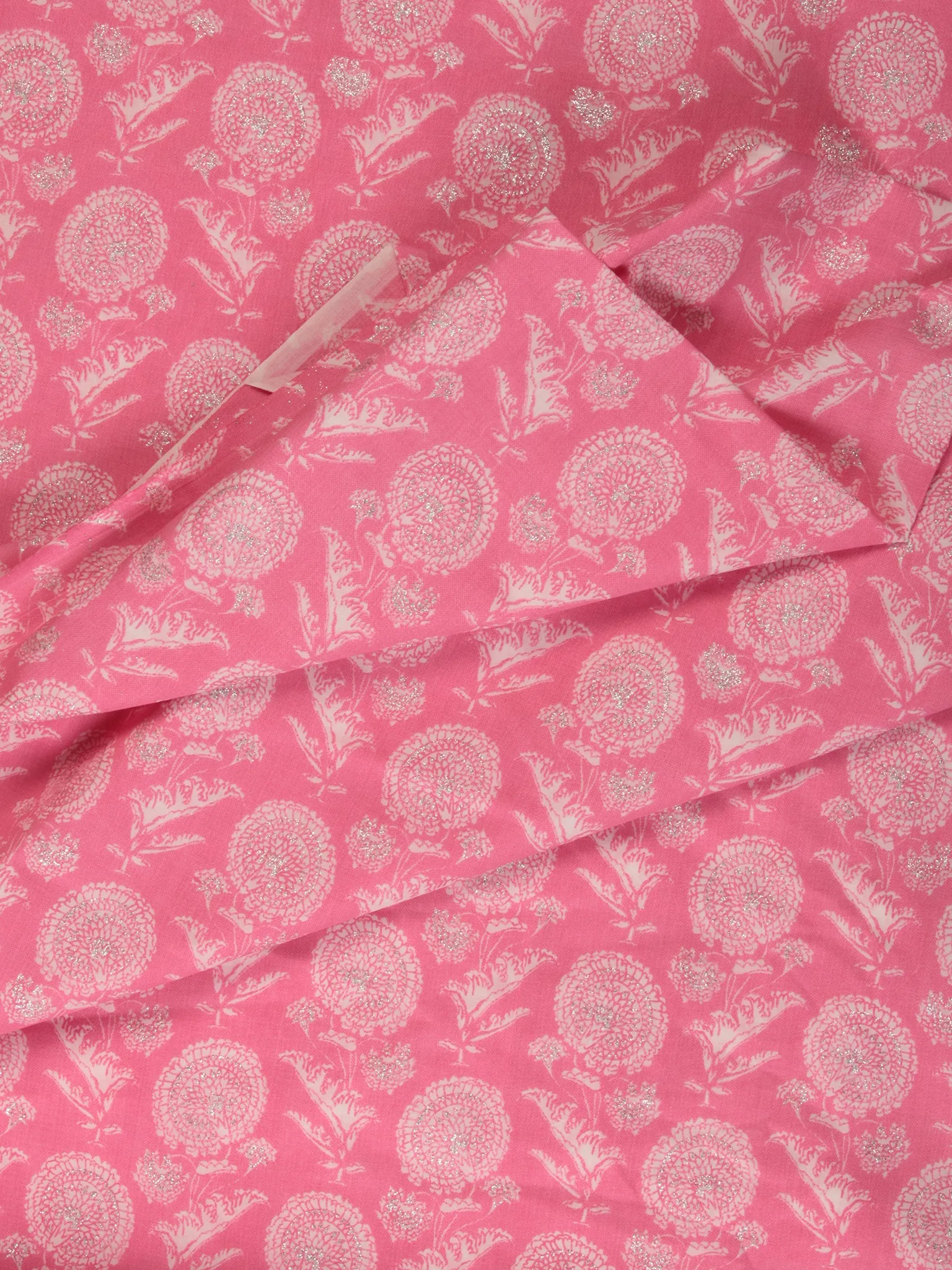 Pink White Silver Block Printed Cotton Fabric Per Meter - F001F2391