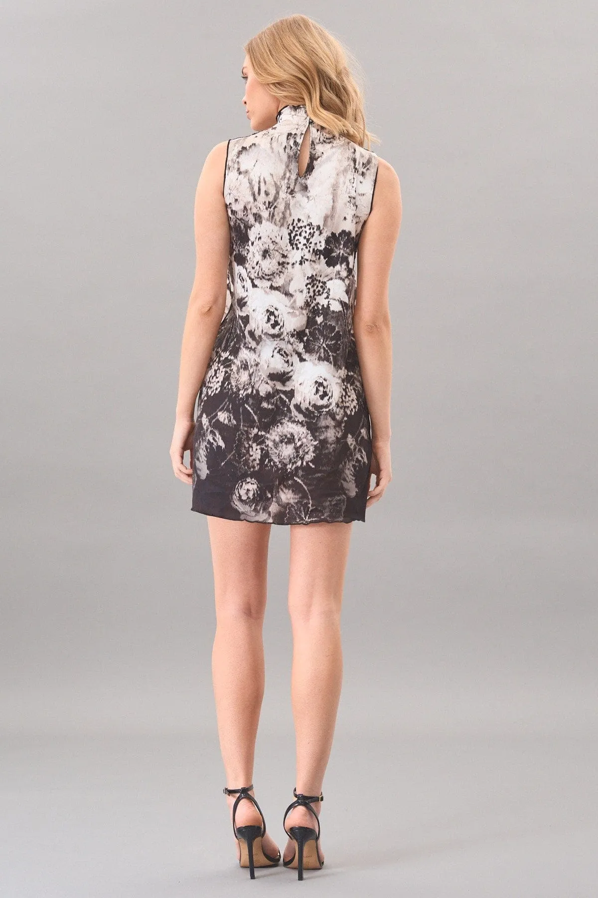 Pixel Roses Funnel Neck Dress
