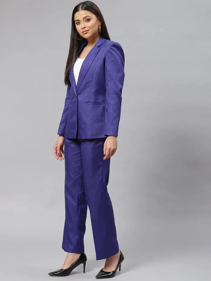 Poly Cotton Notched Lapel Pant Suit - Royal Blue
