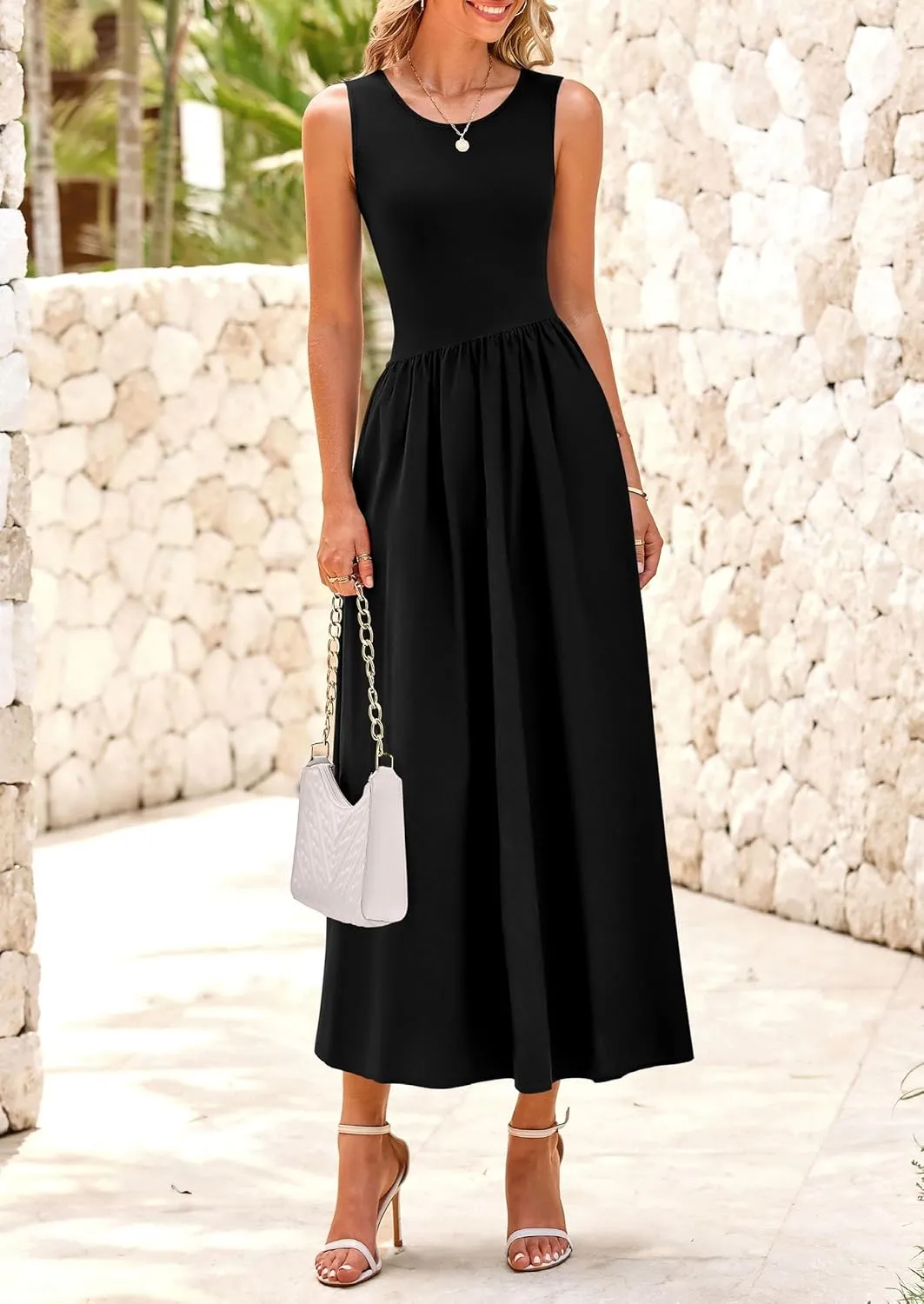 PRETTYGARDEN Women's Maxi Sundress Casual Summer 2025 Sleeveless Asymmetrical Drop Waist Patchwork Long Flowy Tank Dresses