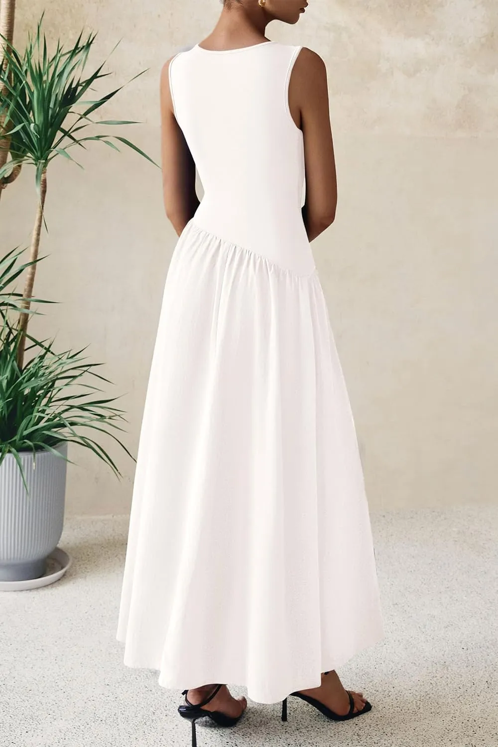 PRETTYGARDEN Women's Maxi Sundress Casual Summer 2025 Sleeveless Asymmetrical Drop Waist Patchwork Long Flowy Tank Dresses