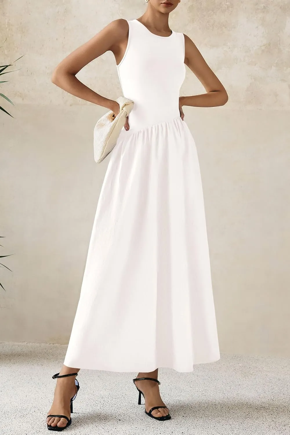 PRETTYGARDEN Women's Maxi Sundress Casual Summer 2025 Sleeveless Asymmetrical Drop Waist Patchwork Long Flowy Tank Dresses