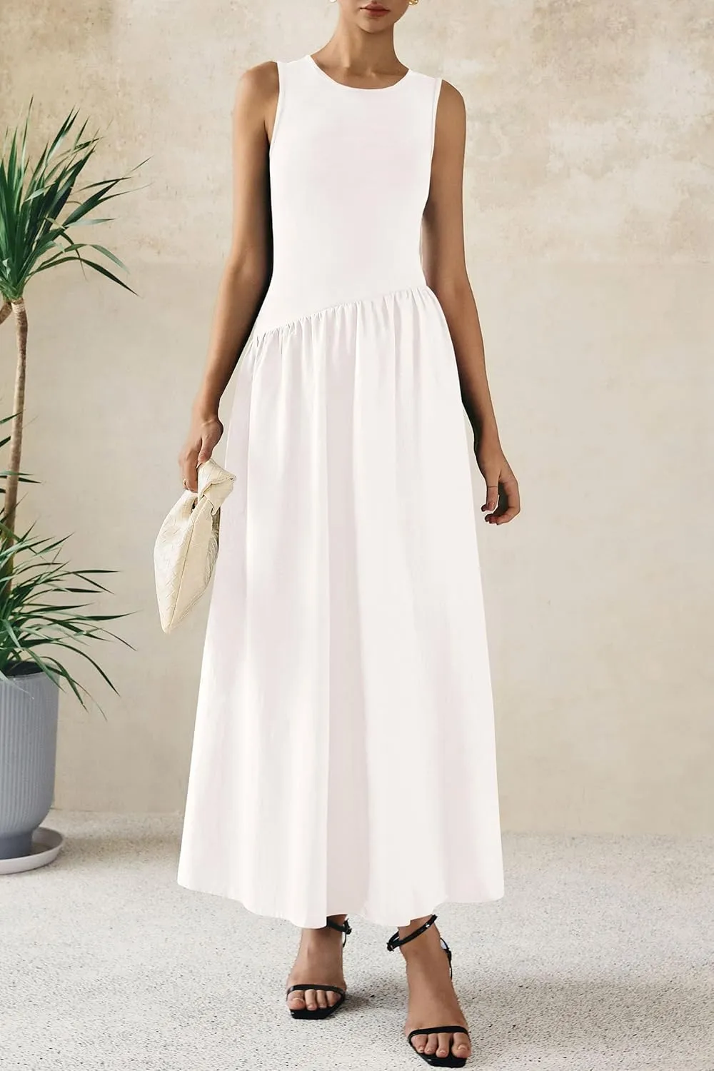 PRETTYGARDEN Women's Maxi Sundress Casual Summer 2025 Sleeveless Asymmetrical Drop Waist Patchwork Long Flowy Tank Dresses