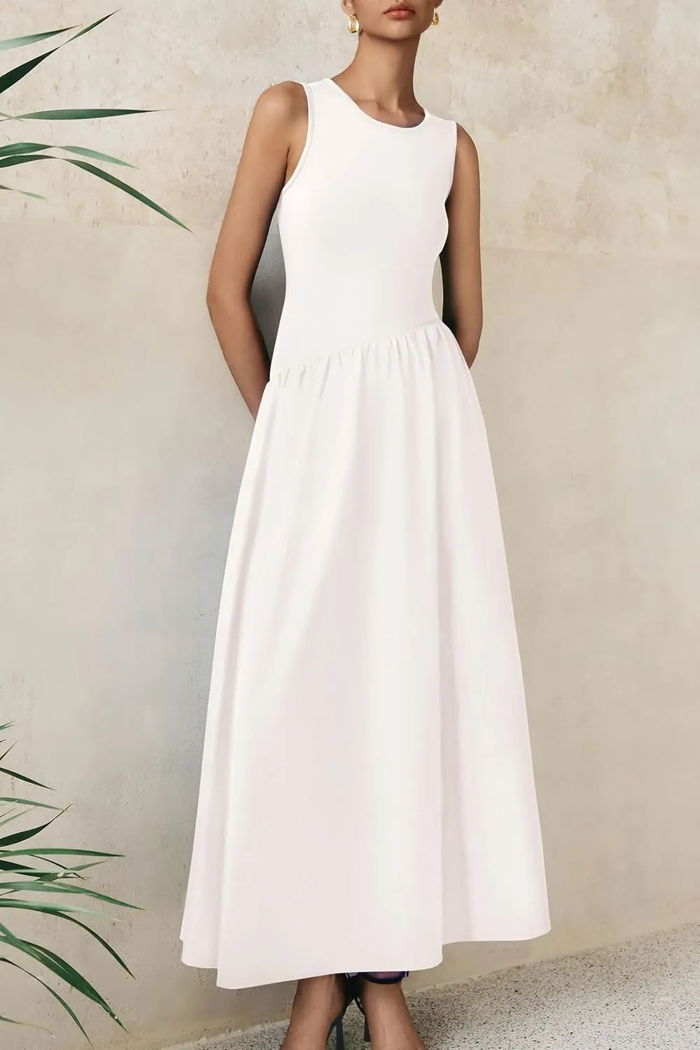 PRETTYGARDEN Women's Maxi Sundress Casual Summer 2025 Sleeveless Asymmetrical Drop Waist Patchwork Long Flowy Tank Dresses