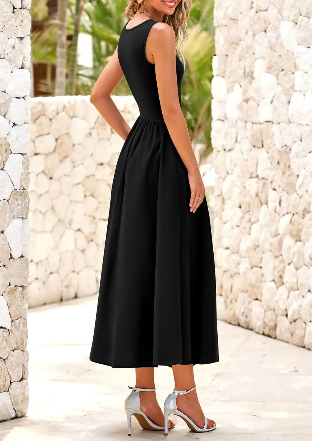 PRETTYGARDEN Women's Maxi Sundress Casual Summer 2025 Sleeveless Asymmetrical Drop Waist Patchwork Long Flowy Tank Dresses