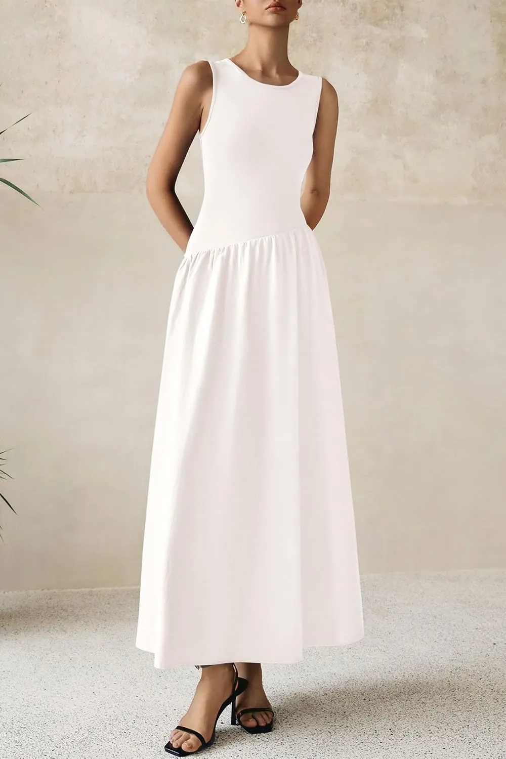 PRETTYGARDEN Women's Maxi Sundress Casual Summer 2025 Sleeveless Asymmetrical Drop Waist Patchwork Long Flowy Tank Dresses
