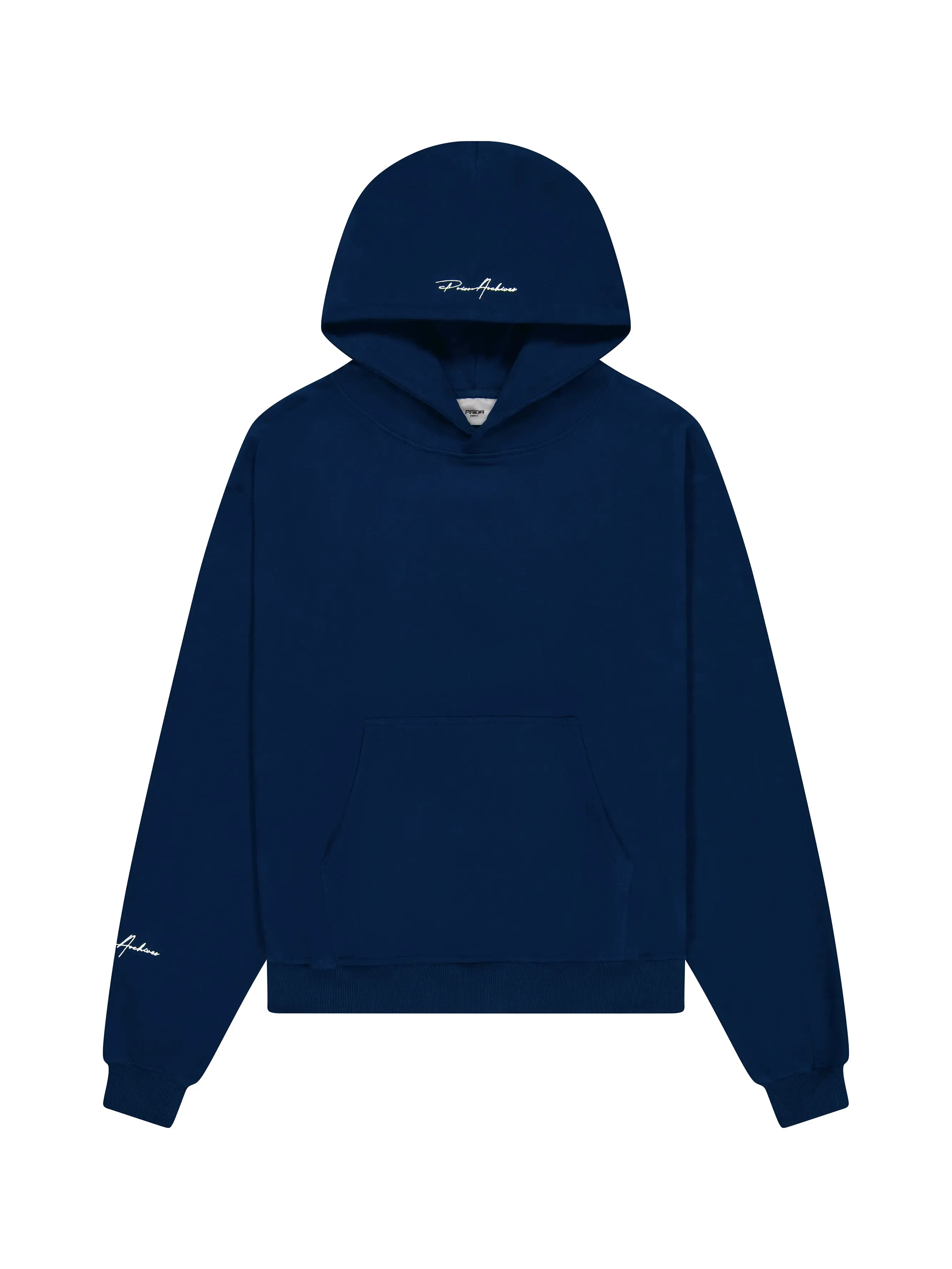 Prior Embroidery Logo Oversized Cropped Hoodie Midnight Navy