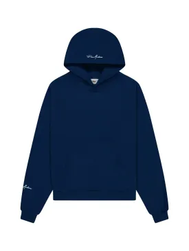 Prior Embroidery Logo Oversized Cropped Hoodie Midnight Navy