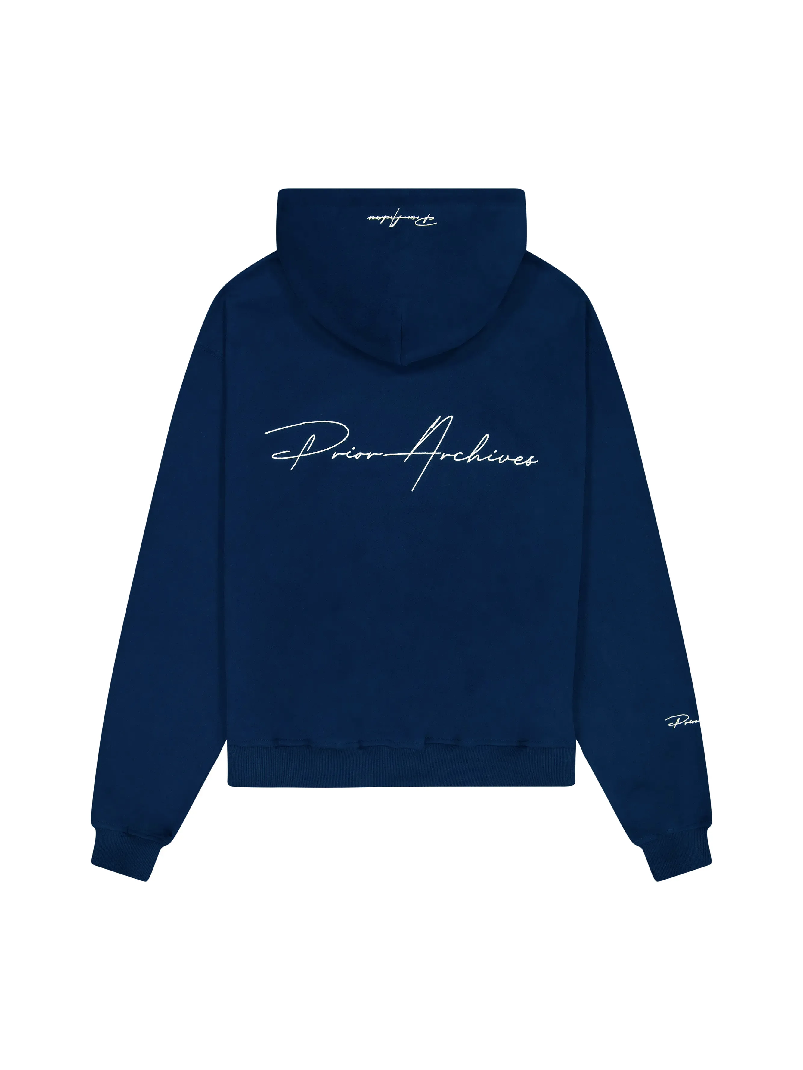 Prior Embroidery Logo Oversized Cropped Hoodie Midnight Navy