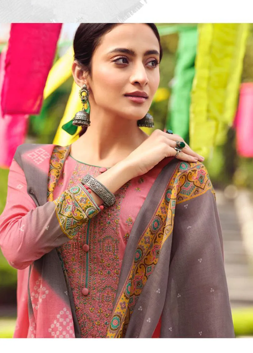 Pure Lawn Cotton Light Pink Unstitched Suit Material for Women