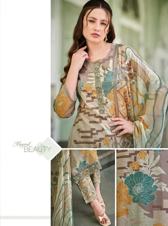 Pure Lawn Cotton Unstitched Suit Material for Women With Dupatta