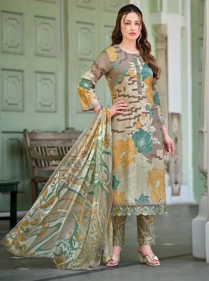 Pure Lawn Cotton Unstitched Suit Material for Women With Dupatta