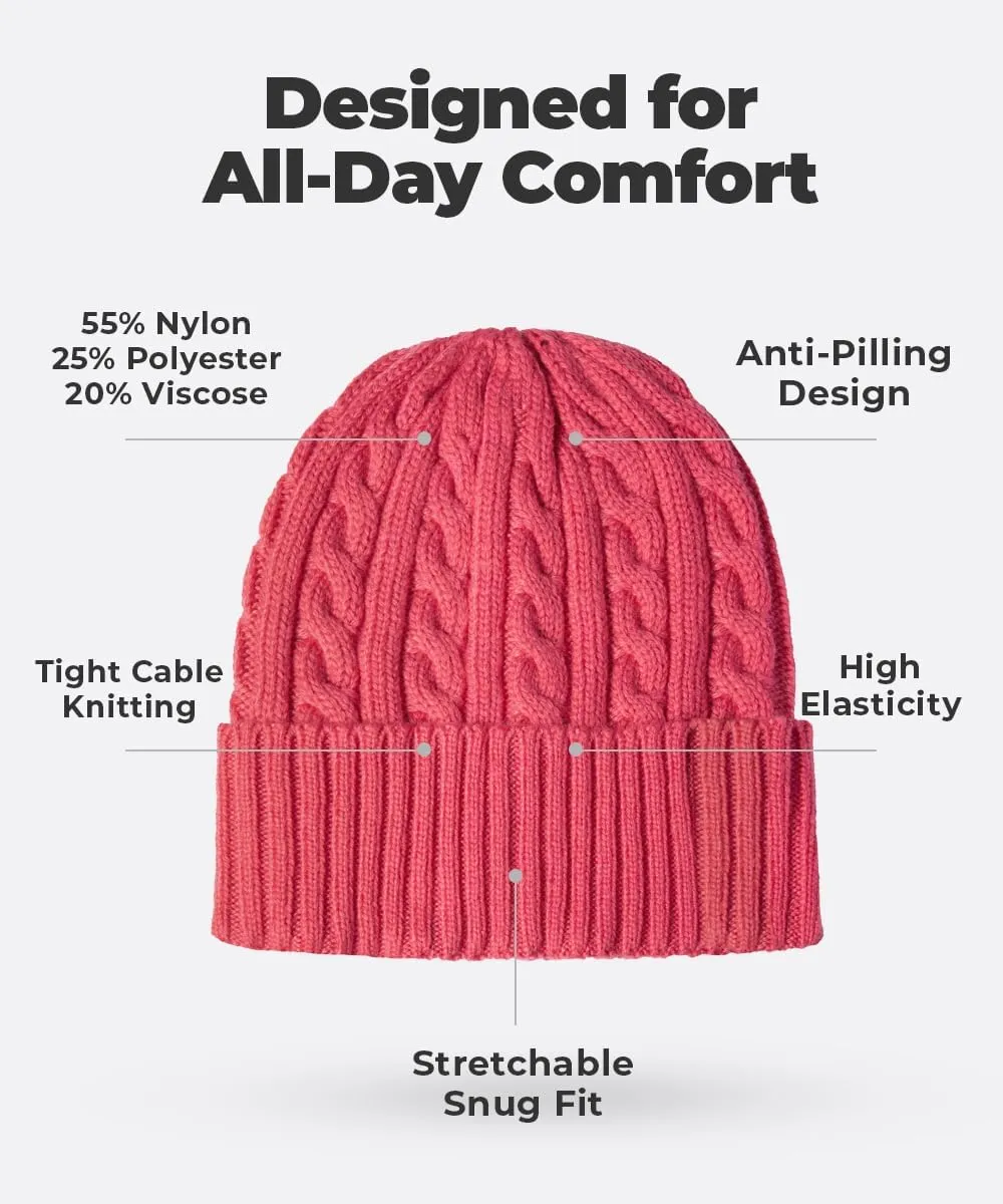 Revony Cable Knit Beanie for Women & Men - Warm, Soft, with a Delicious Cashmere Feel