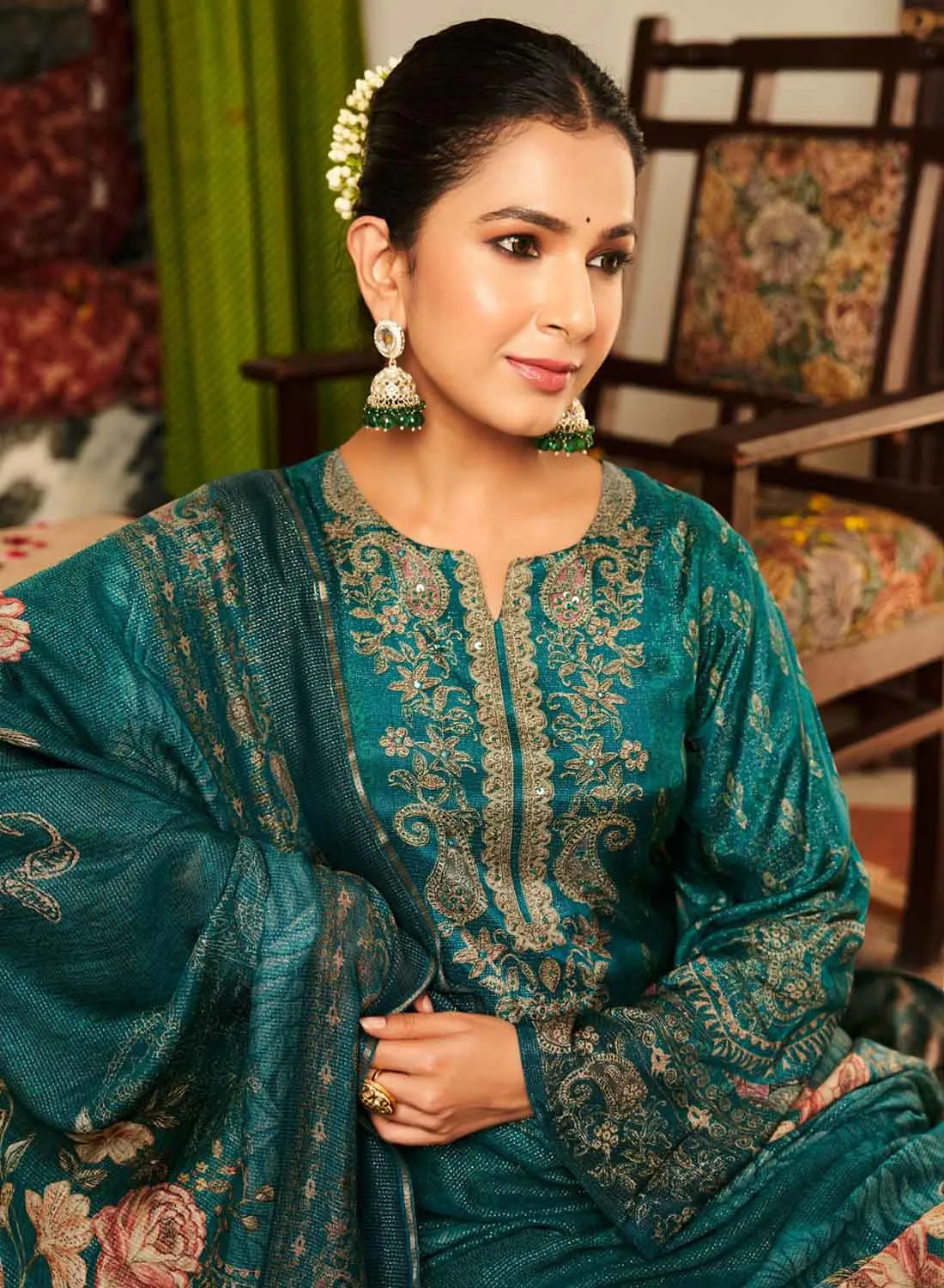 Rupali Pure Muslin Unstitched Suit Set Dress Material for Women
