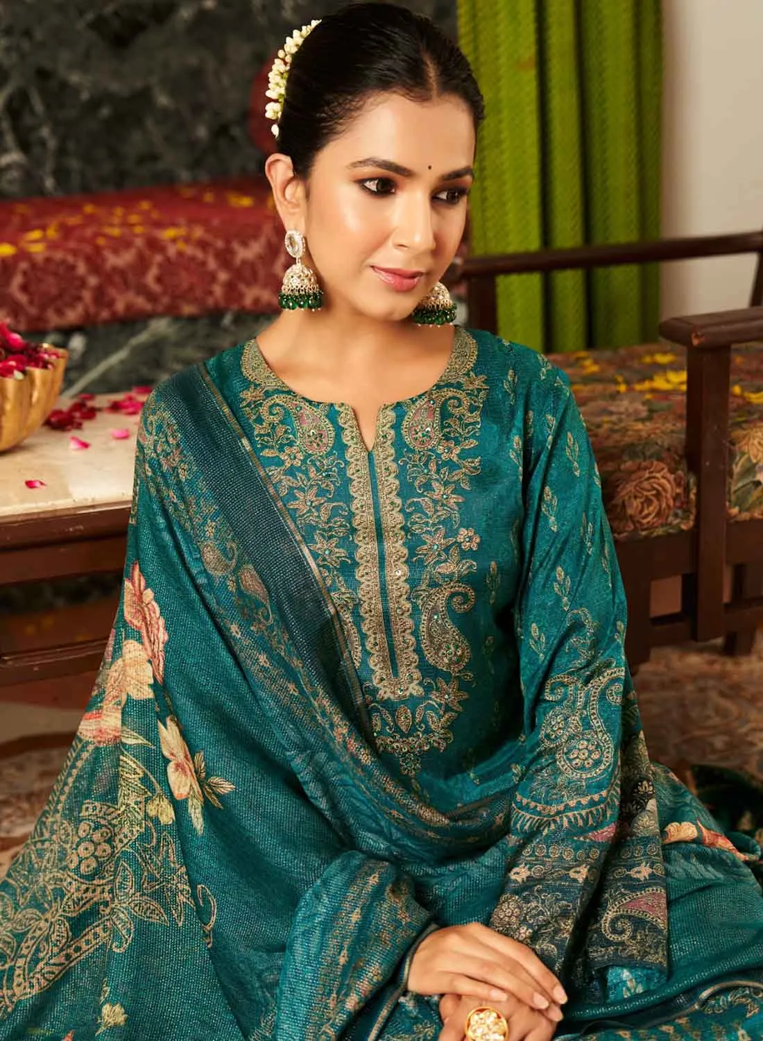 Rupali Pure Muslin Unstitched Suit Set Dress Material for Women