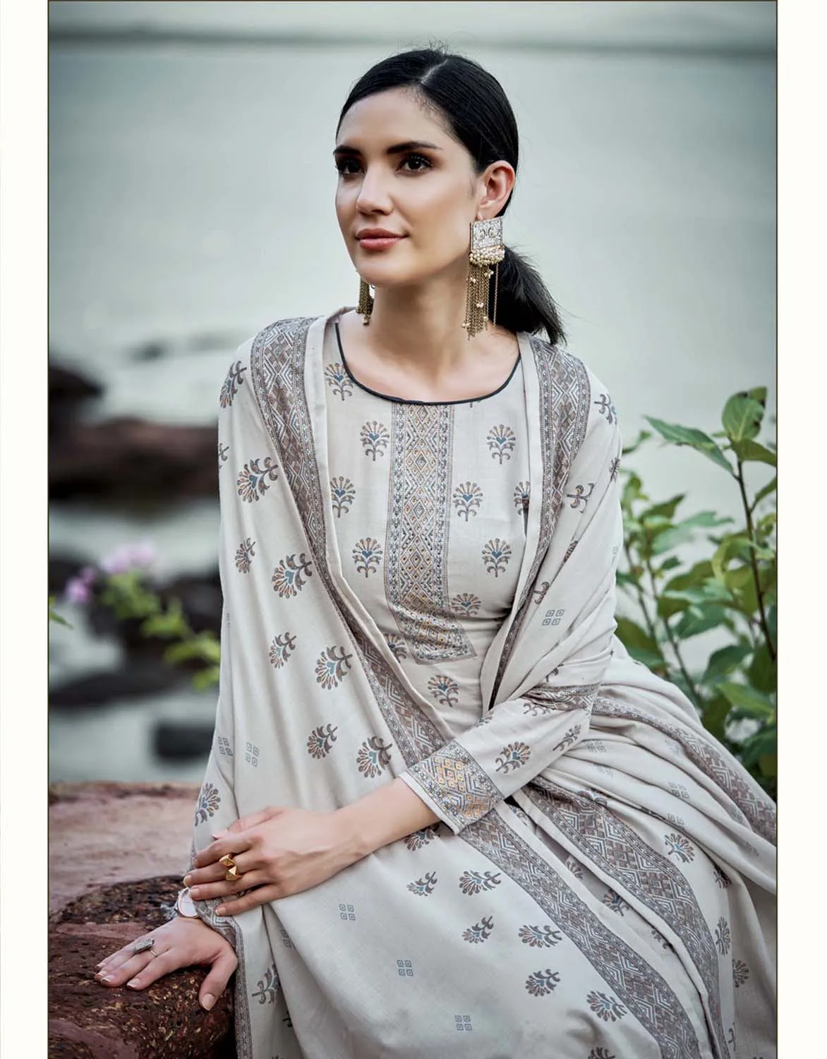 Sargam Unstitched Grey Cotton Suits Dress Materials for Women