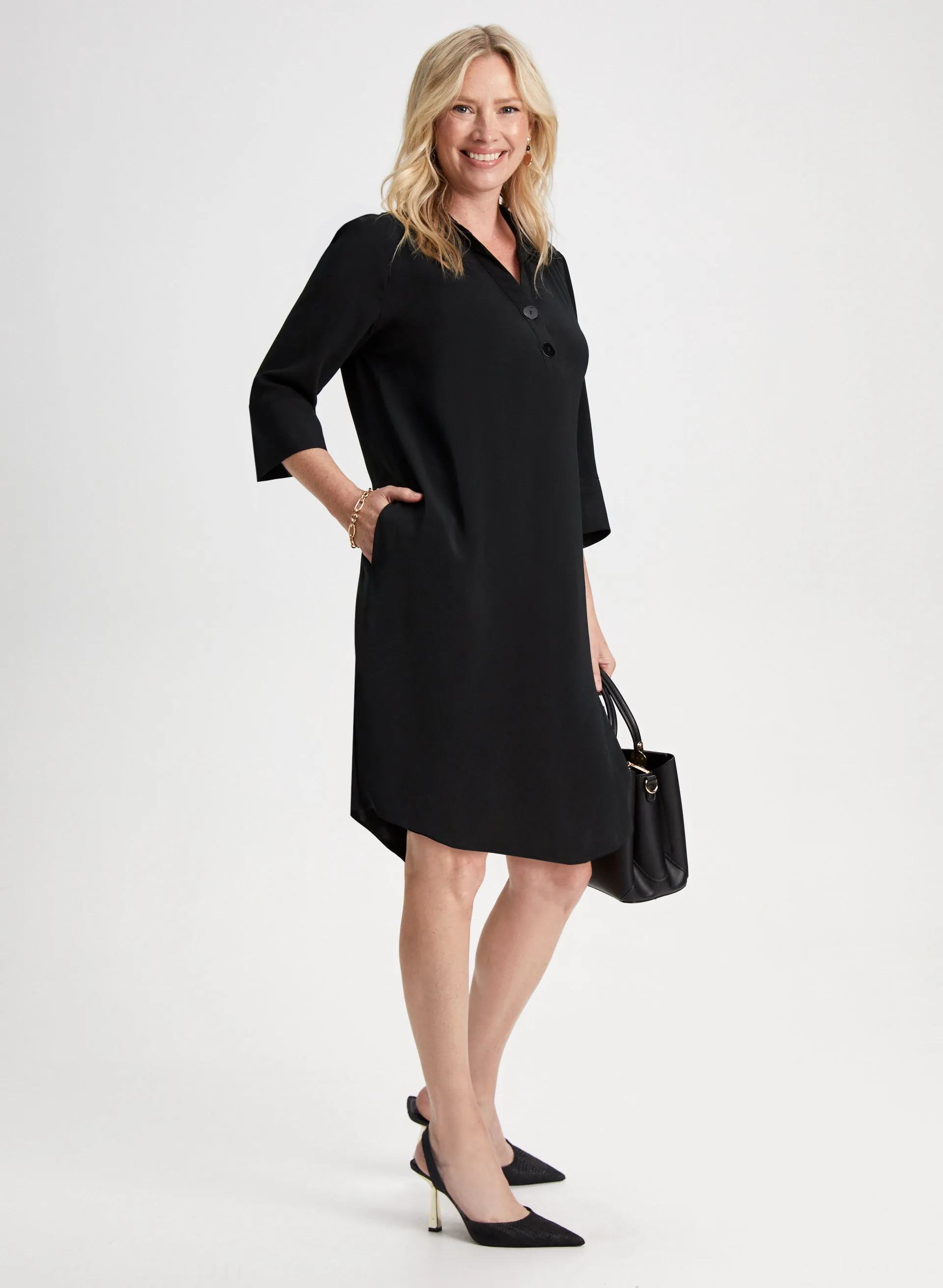 Satin 3/4 Sleeve Shirt Dress