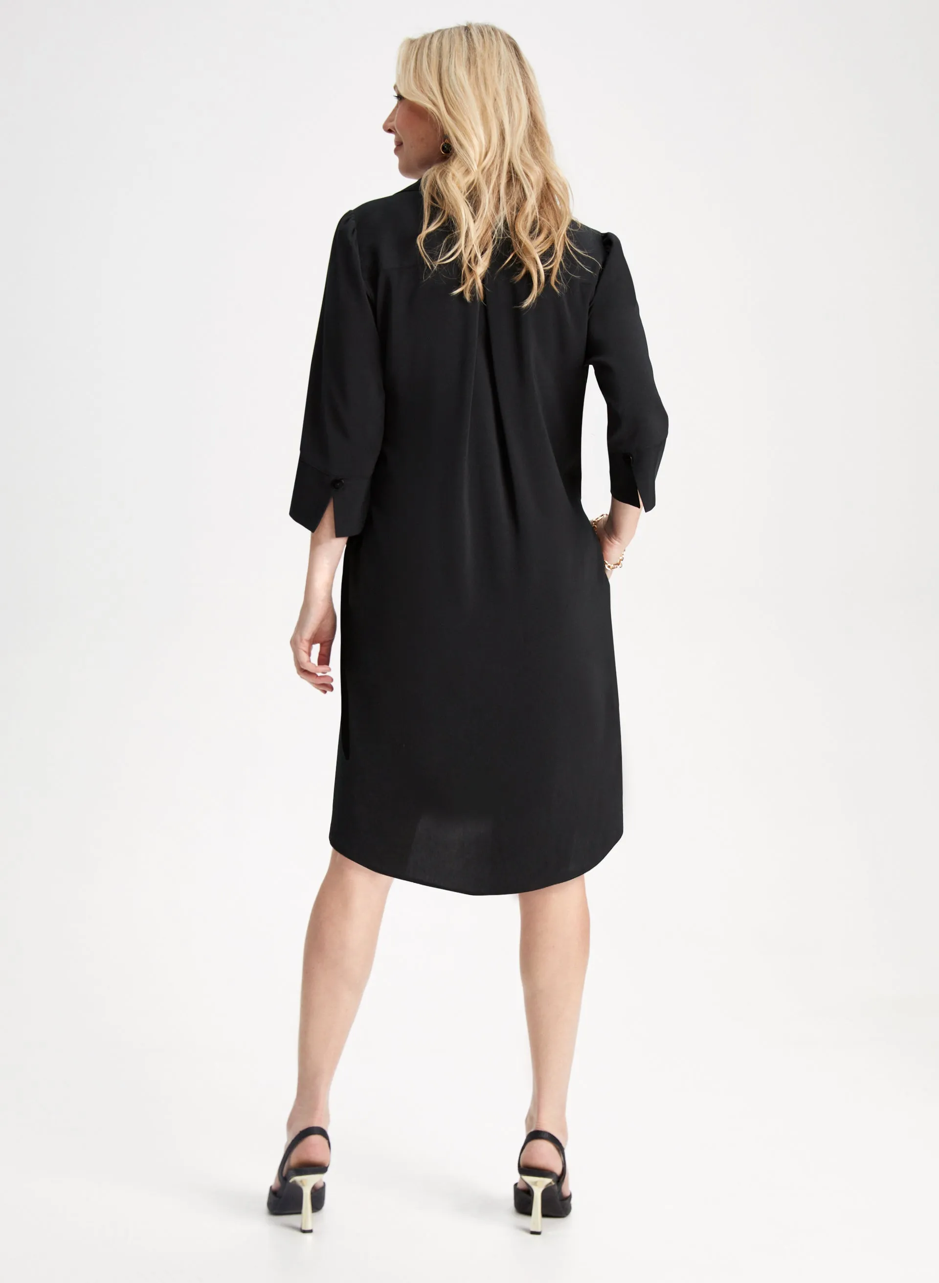 Satin 3/4 Sleeve Shirt Dress