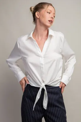 Satin Tie Button Up Blouse