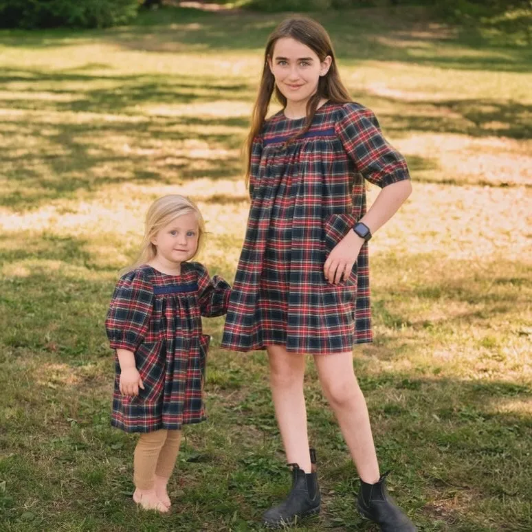 Shelby Dress in Indigo Plaid Bamboo Lux Flannel Finish | RTS
