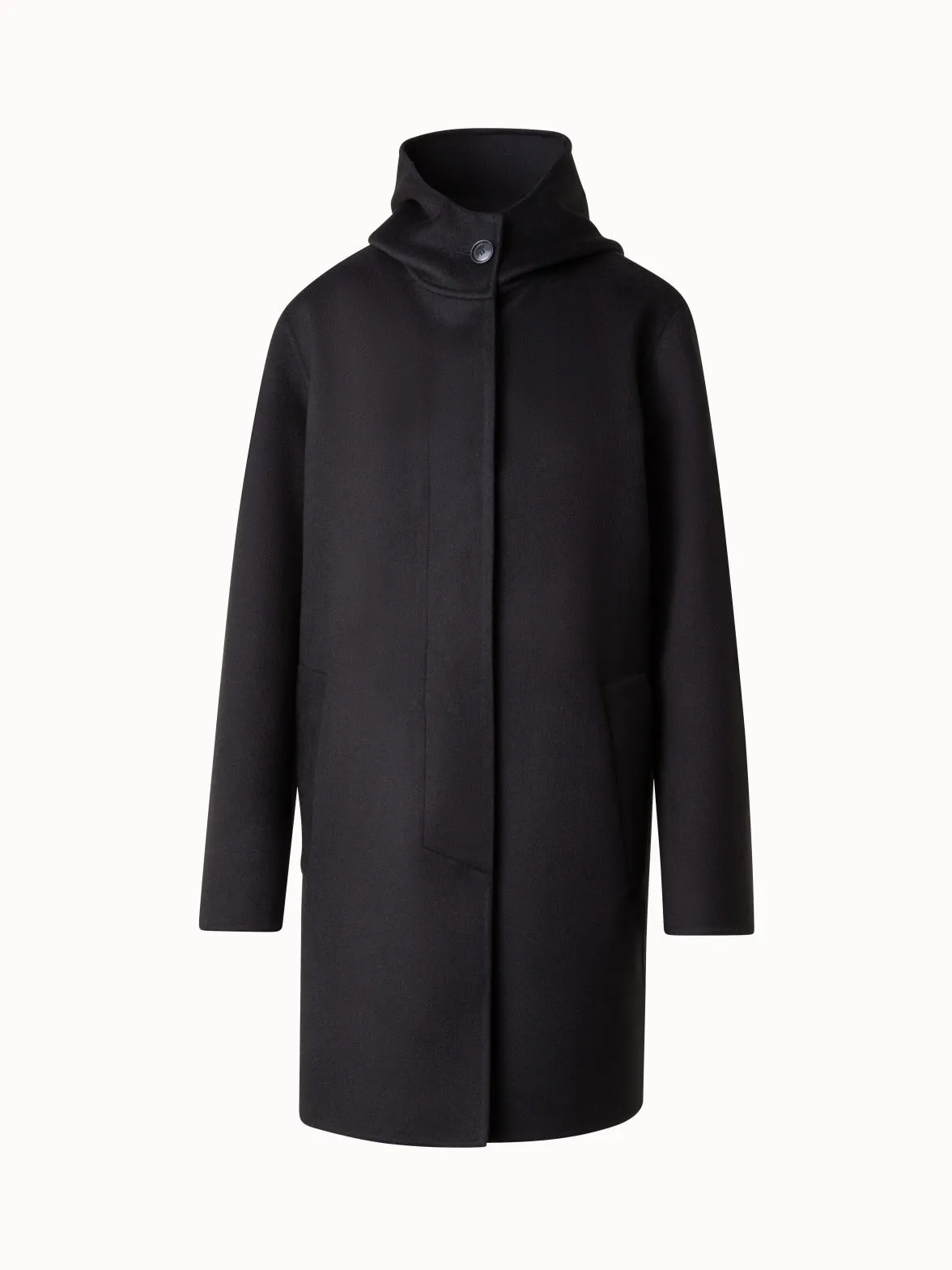 Short 100% Cashmere Coat with Hood