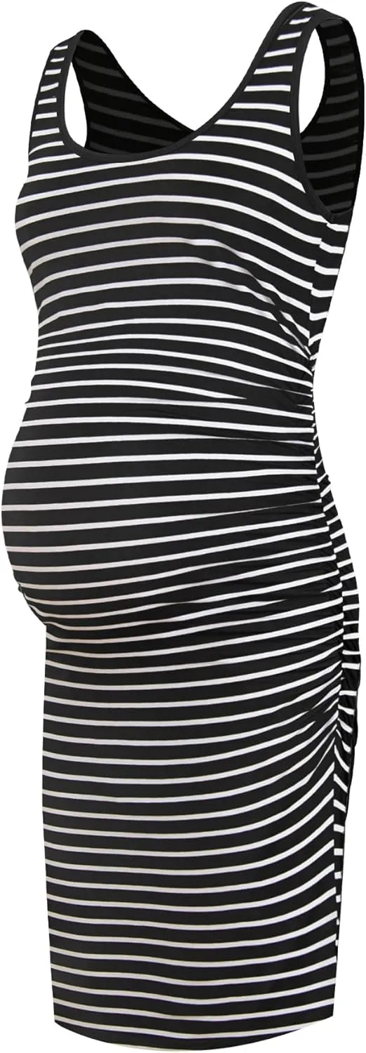 Smallshow Women's Maternity Dress Summer Ruched Pregnancy Tank Dress Clothes