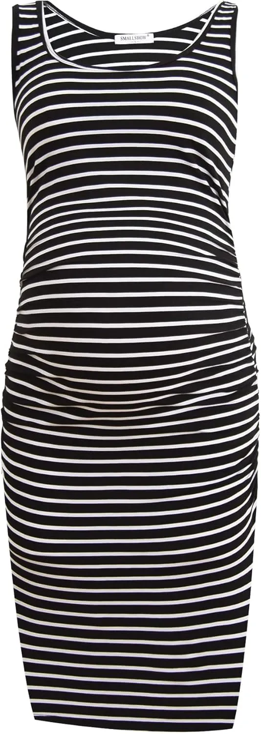 Smallshow Women's Maternity Dress Summer Ruched Pregnancy Tank Dress Clothes