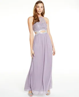 Speechless Women's Sequin Lace Cutout Gown In Silver Size 3