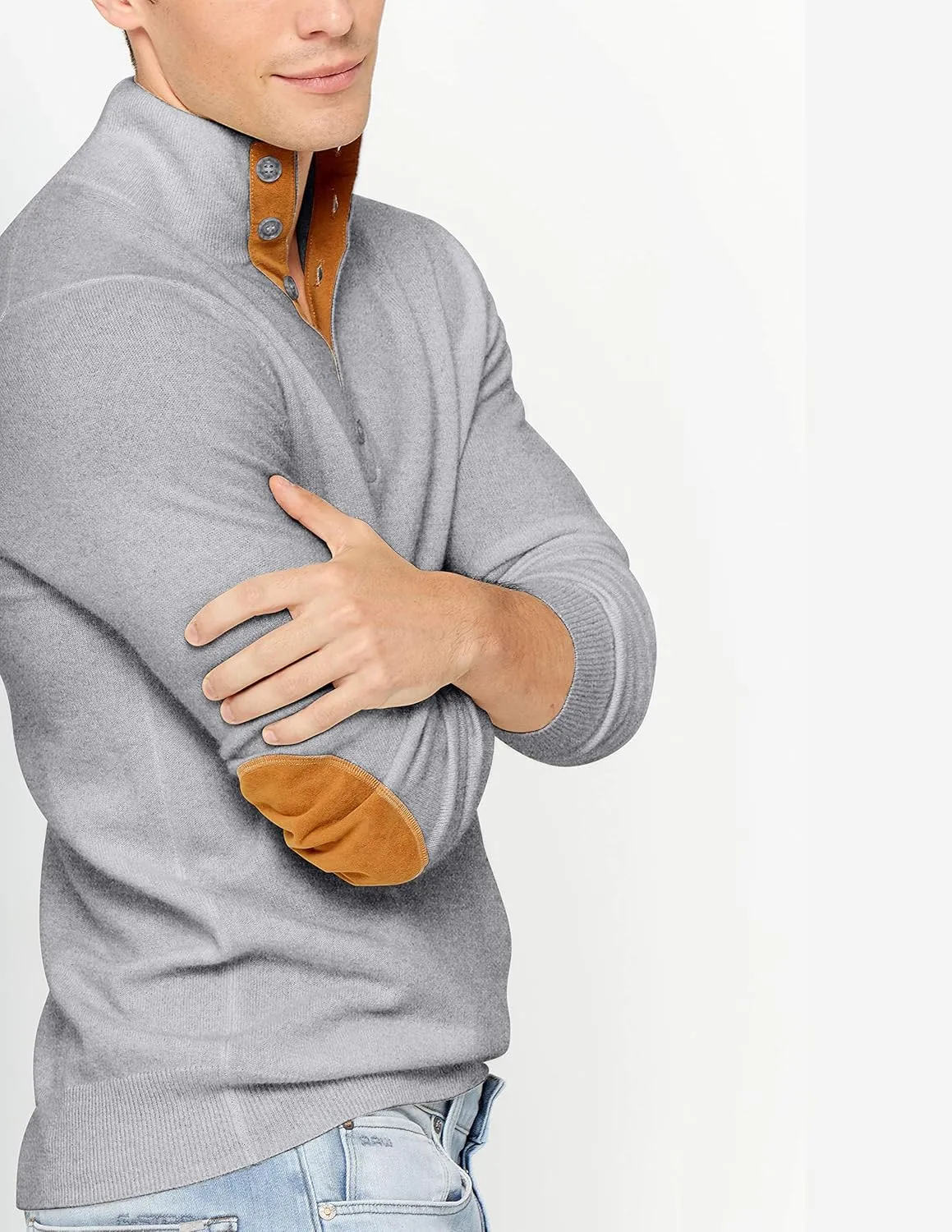 State Cashmere Men's Button Up Mock Neck Sweater 100% Pure Cashmere Long Sleeve Polo Quarter Collar Pullover