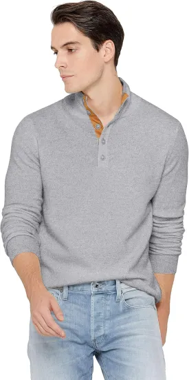State Cashmere Men's Button Up Mock Neck Sweater 100% Pure Cashmere Long Sleeve Polo Quarter Collar Pullover