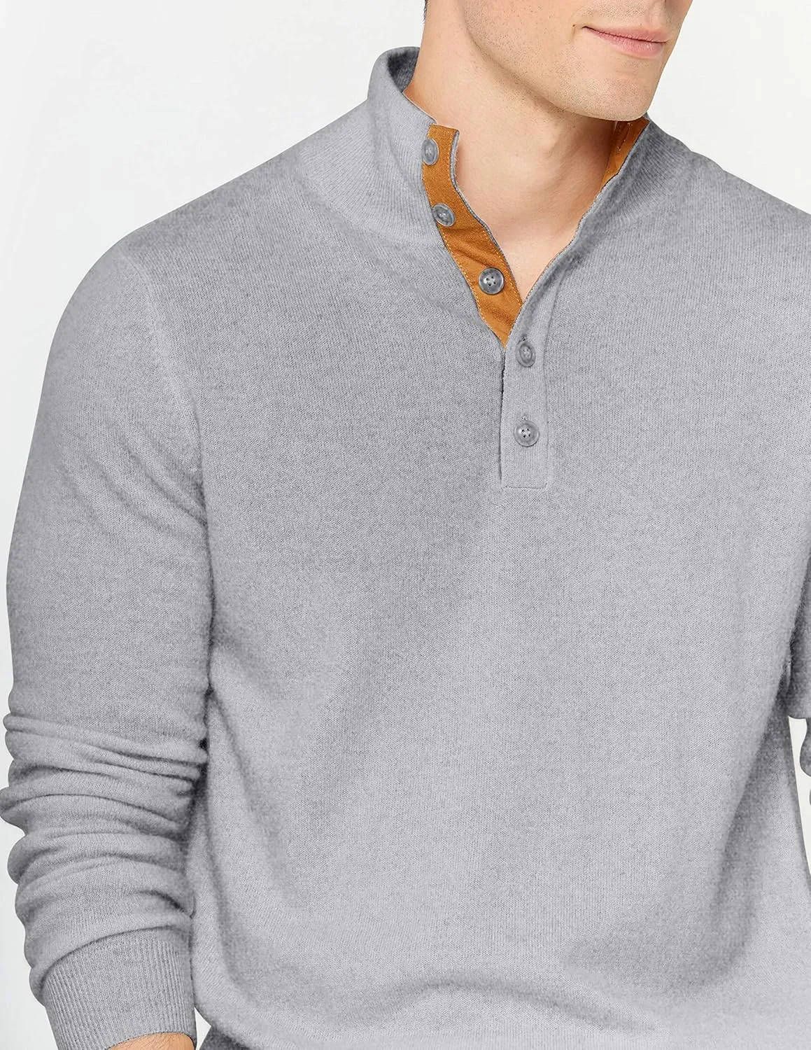 State Cashmere Men's Button Up Mock Neck Sweater 100% Pure Cashmere Long Sleeve Polo Quarter Collar Pullover