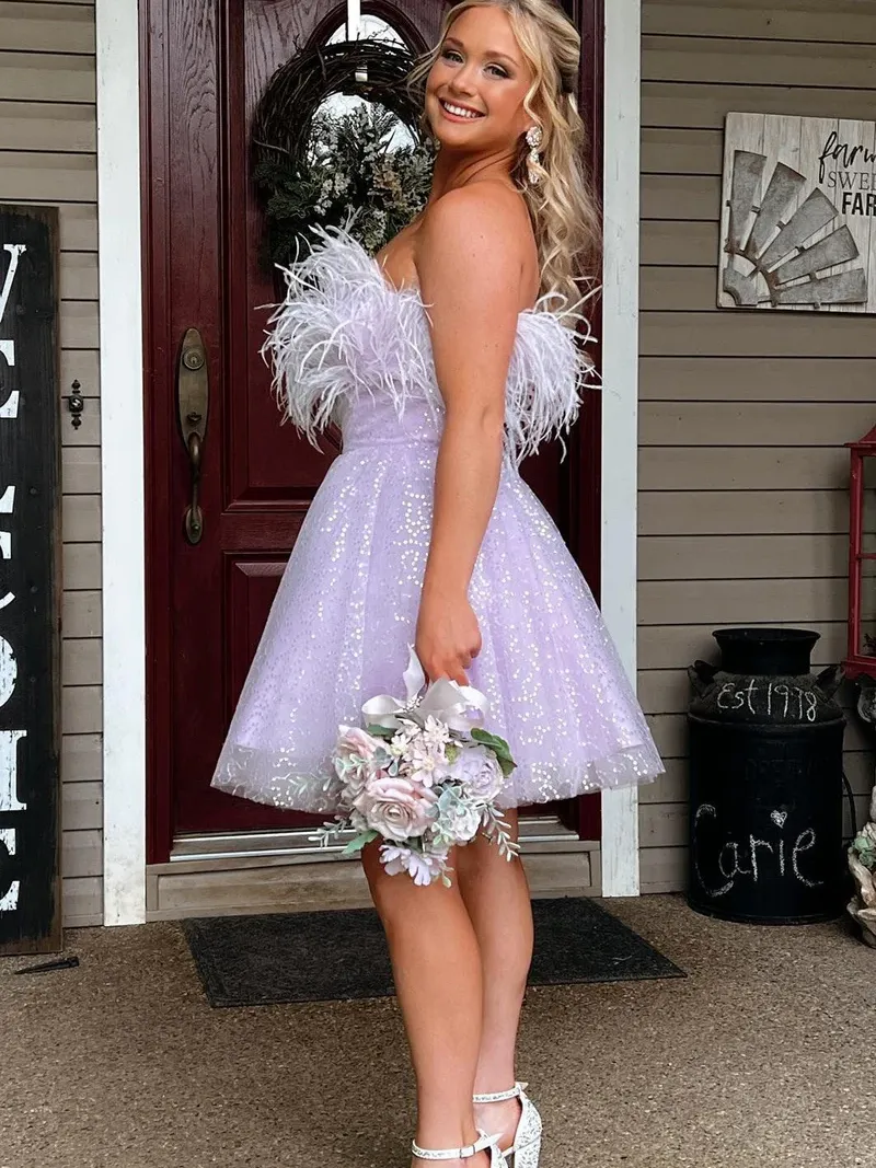 Strapless Sparkly Light Sky Blue Short Homecoming Dress #EWR708